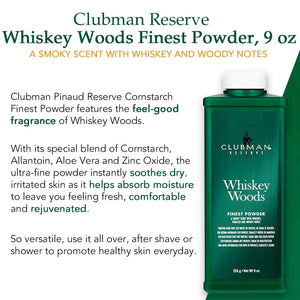 Clubman Pinaud Reserve Finest Powder Whiskey Woods 9oz/225g - Zeepkbeautysupply