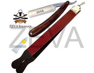 ZEVA Wooden Handle Straight Edge Razor Leather Strop & Dovo Paste Shaving Set freeshipping - Zeepkbeautysupply