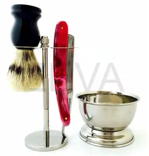 ZEVA 5 PC CUT THROAT STRAIGHT RAZOR SHAVING SET- STAND,BRUSH,CUP, SOAP F2 freeshipping - Zeepkbeautysupply