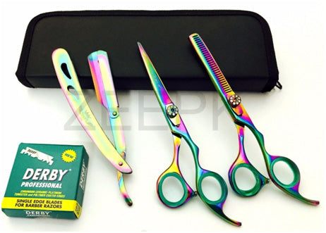 Pro 6” Salon Barber Hair Styling & Thinning Shears, Razor Titanium Set freeshipping - Zeepkbeautysupply