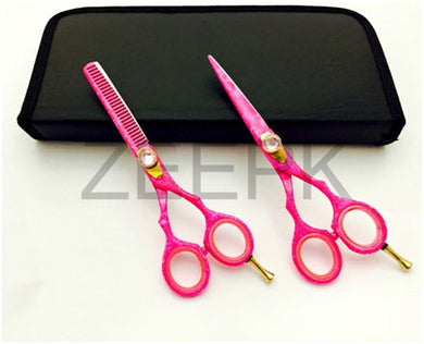 Pro 5.5” Salon Hair Styling & Thinning Scissors Shears Set Hot Pink freeshipping - Zeepkbeautysupply