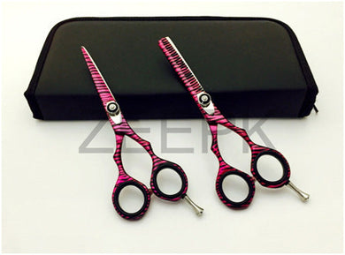Pro 5.5” Salon Hair Styling & Thinning Scissors Shears Set Pink Zebra freeshipping - Zeepkbeautysupply