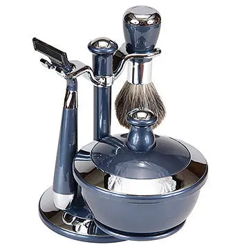 Blue & CHROME 4-PIECE SHAVING SET,MACH III RAZOR - STAND - BOWL W/SOAP freeshipping - Zeepkbeautysupply