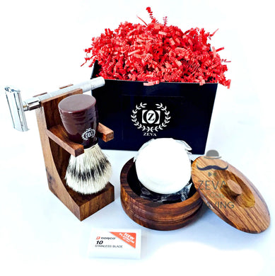 Wood Zeva Shaving Set Men gift Idea Classic DE Safety Razor freeshipping - Zeepkbeautysupply